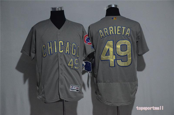 MLB Chicago Cubs 49 Jake Arrieta Gray Gold Program Flexbase Baseball Jersey