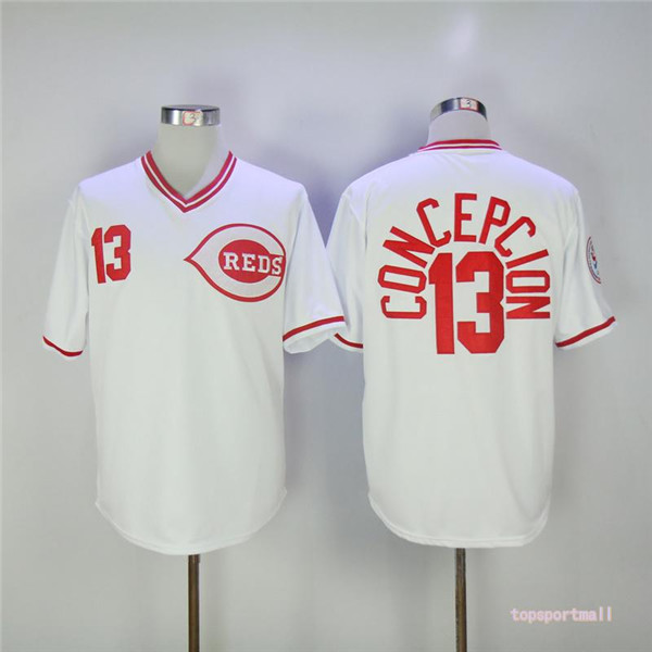 MLB Cincinnati Reds 13 Dave Concepcion Red Pullover Cool Base Throwback Baseball Jersey