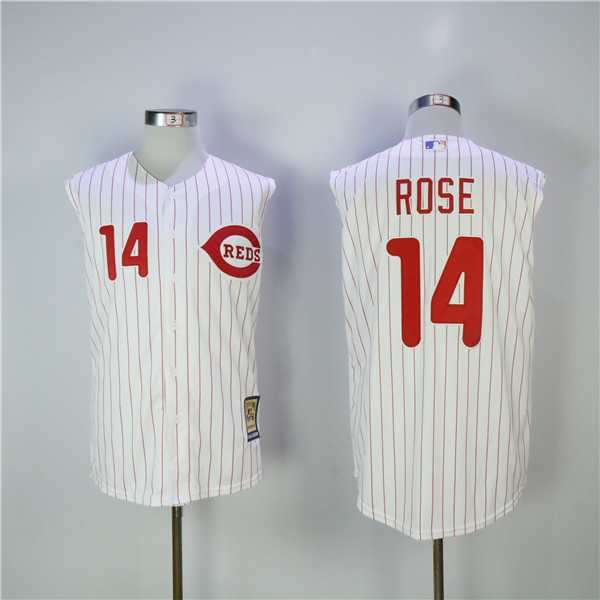 MLB Cincinnati Reds 14 Pete Rose White Pinstripe Cool Base Baseball Jersey