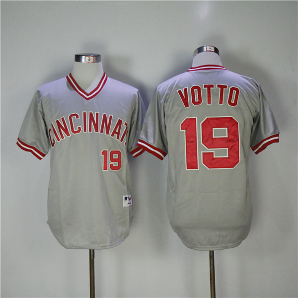 MLB Cincinnati Reds 19 Joey Votto Gray Pullover Baseball Jerseys