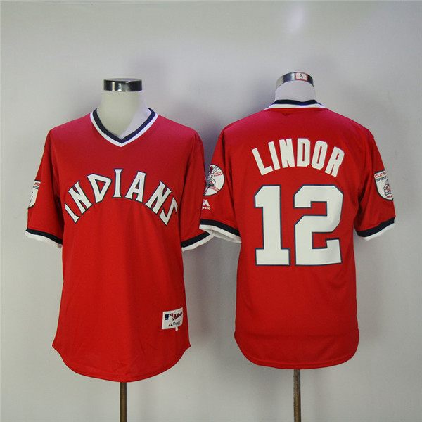 MLB Cleveland Indians 12 Francisco Lindor Red Pullover Baseball Jersey