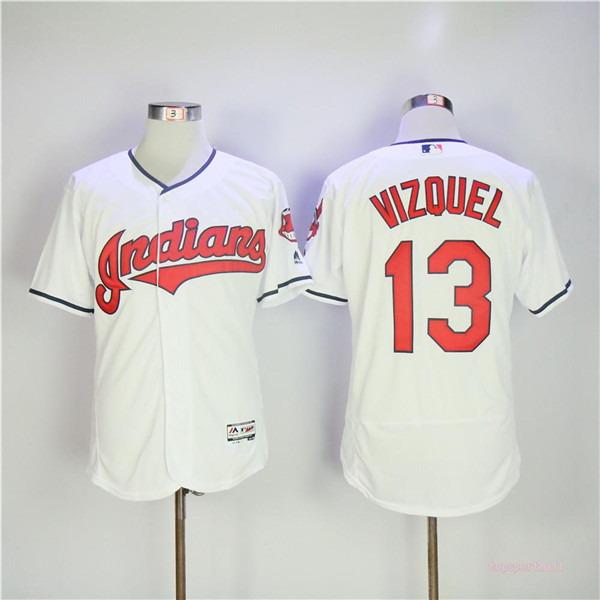 MLB Cleveland Indians 13 Omar Vizquel White Flexbase Baseball Jerseys