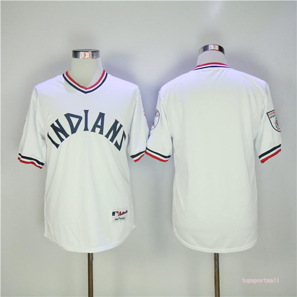 MLB Cleveland Indians Pullover Blank White Throwback Baseball Jerseys