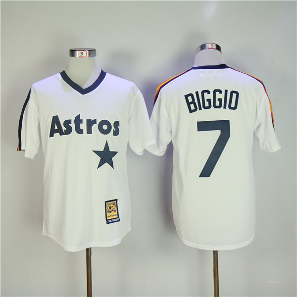 MLB Houston Astros 7 Craig Biggio White Throwback Baseball Jerseys