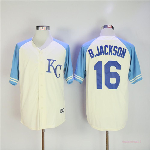 MLB Kansas City Royals 16 Bo Jackson Cream Throwback Baseball Jerseys