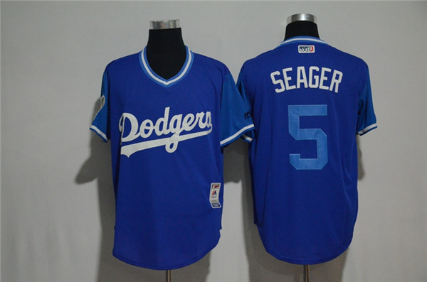 MLB Los Angeles Dodgers 5 Corey Seager Blue Pullover Cool Base Baseball Jersey