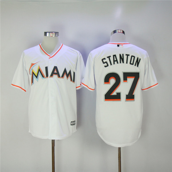 MLB Miami Marlins 27 Mike Stanton White Cool Base Baseball Jersey