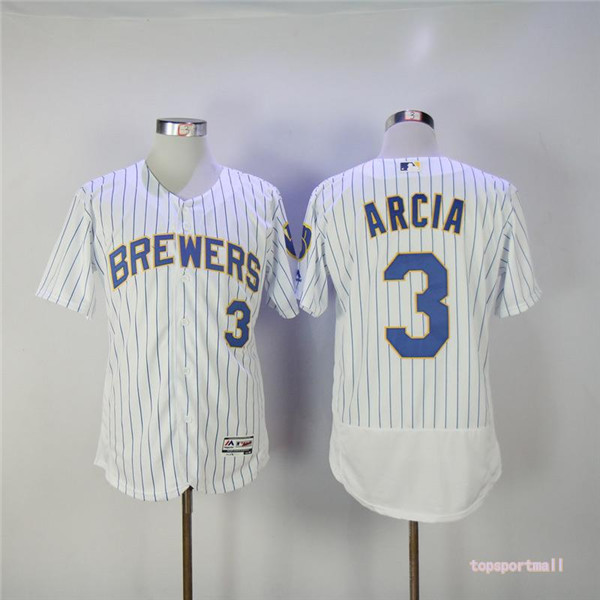 MLB Milwaukee Brewers 3 Orlando Arcia White Pinstripe Flexbase Baseball Jersey