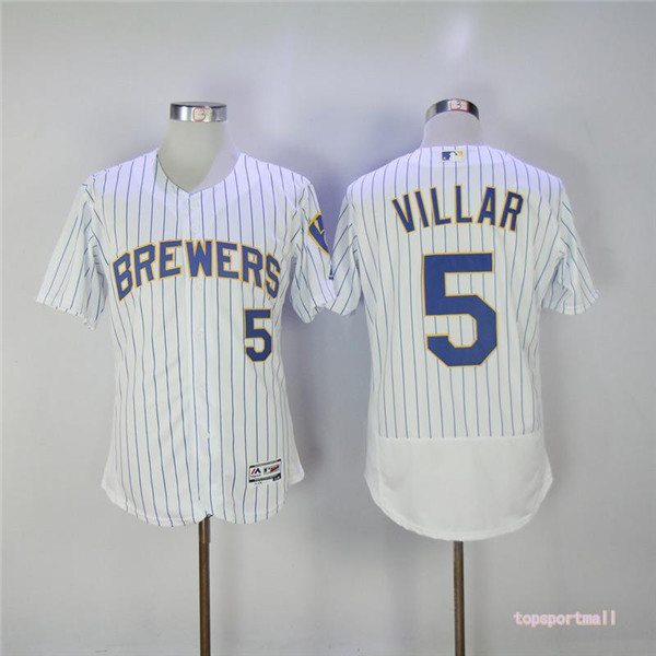 MLB Milwaukee Brewers 5 Jonathan Villar White Pinstripe Flexbase Baseball Jersey