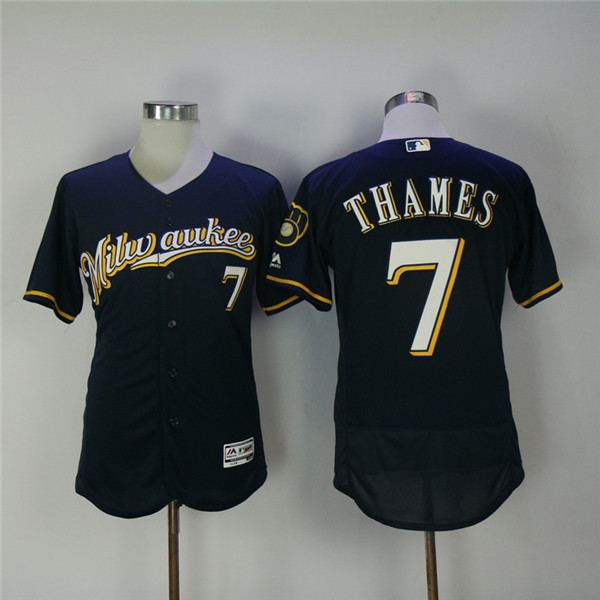 MLB Milwaukee Brewers 7 Eric Thames Navy Blue Flexbase Baseball Jerseys