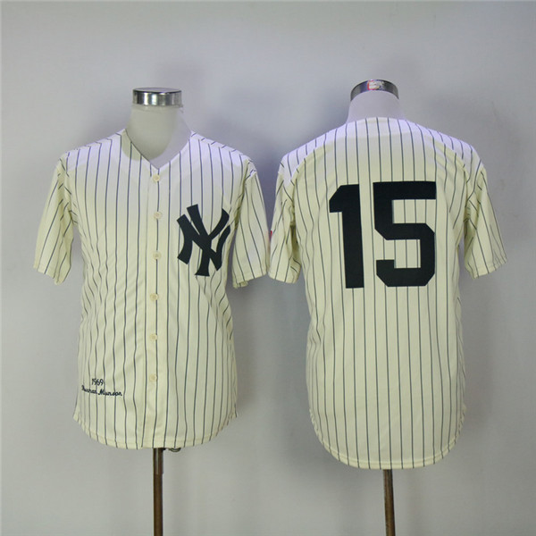 MLB New York Yankees 15 Thurman Munson Biege 1951 Throwback Baseball Jerseys