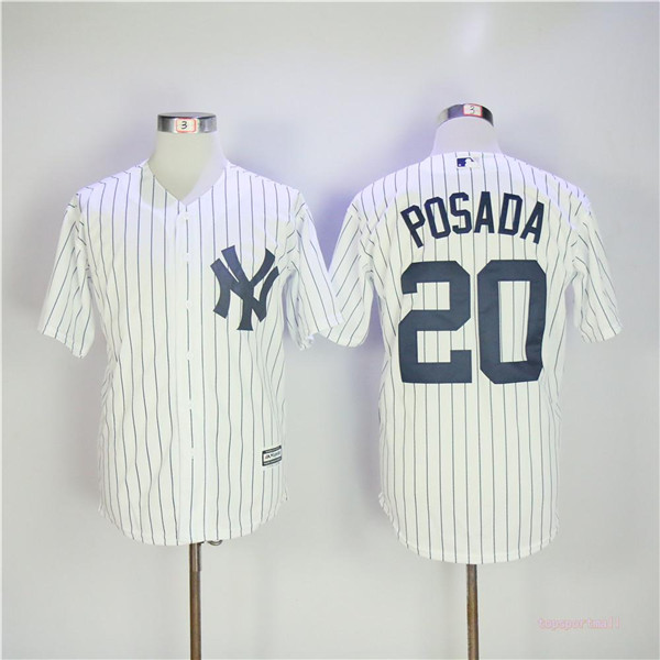 MLB New York Yankees 20 Jorge Posada White Cool Base Pinstripe Baseball Jerseys