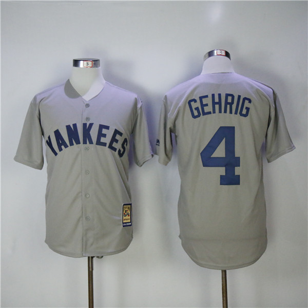 MLB New York Yankees 4 Lou Gehrig Gray Throwback Cool Base Baseball Jerseys