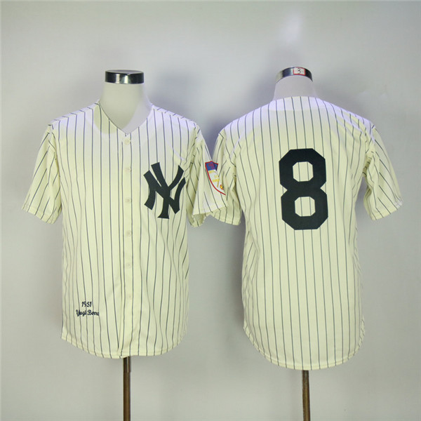 MLB New York Yankees 8 Yogi Berra Biege 1951 Throwback Baseball Jerseys