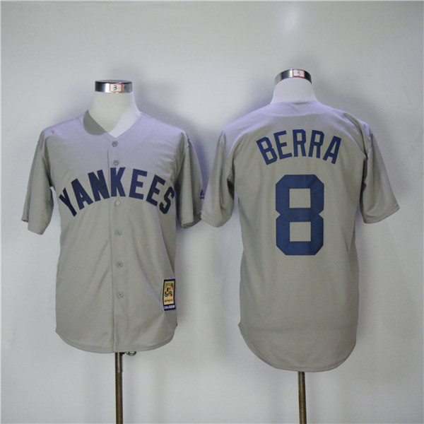 MLB New York Yankees 8 Yogi Berra Gray Throwback Cool Base Baseball Jerseys