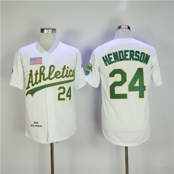 MLB Oakland Athletics 24 Rickey Henderson White Throwback Baseball Jerseys