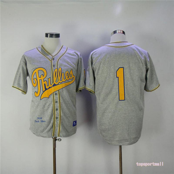 MLB Philadelphia Phillies 1 Richie Ashburn Gray Chuck Klein 1938 Authentic Baseball Jersey