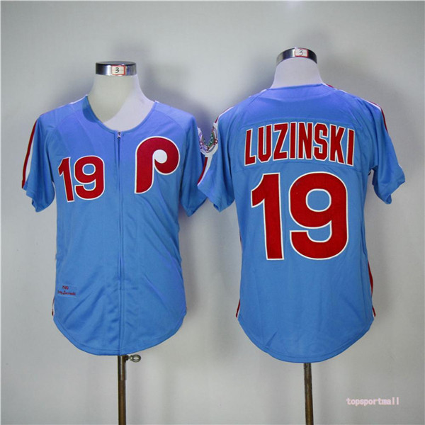 MLB Philadelphia Phillies 19 Greg Luzinski Blue 1983 Throwback Cool Base Baseball Jersey