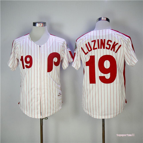 MLB Philadelphia Phillies 19 Greg Luzinski White 1983 Throwback Cool Base Baseball Jersey