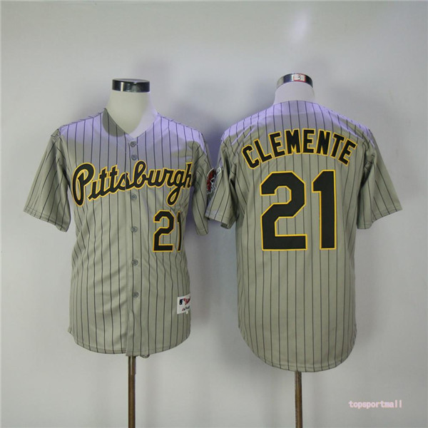 MLB Pittsburgh Pirates 21 Roberto Clemente Gray Pinstripe Baseball Jerseys