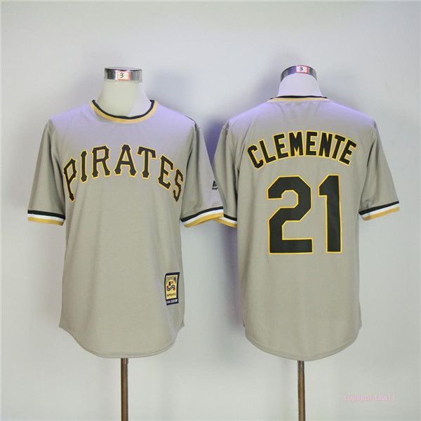 MLB Pittsburgh Pirates 21 Roberto Clemente Gray Pullover Throwback Baseball Jerseys