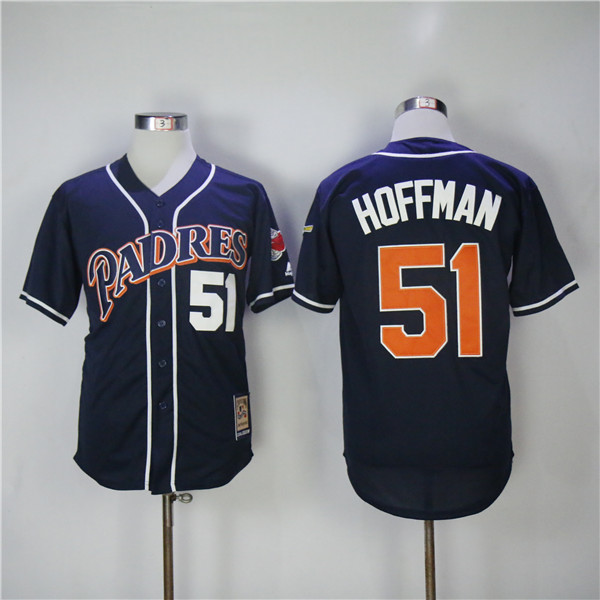 MLB San Diego Padres 51 Trevor Hoffman Navy Blue Throwback Baseball Jerseys