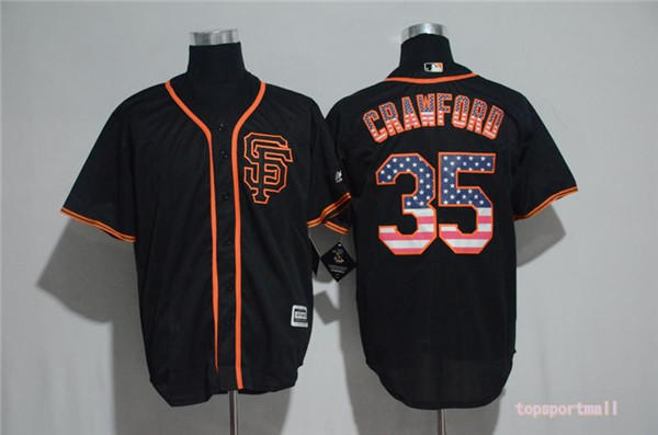 MLB San Francisco Giants 35 Brandon Crawford SF Black USA Flag Cool Base Baseball Jersey