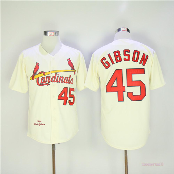 MLB St  Louis Cardinals 45 Bob Gibson Cream Throwback Baseball Jerseys