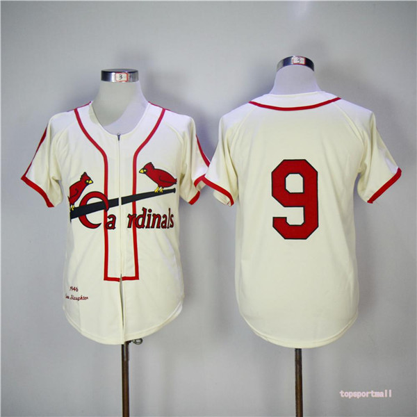 MLB St  Louis Cardinals 9 Enos Slaughter Beige 1946 Throwback Cool Base Baseball Jersey