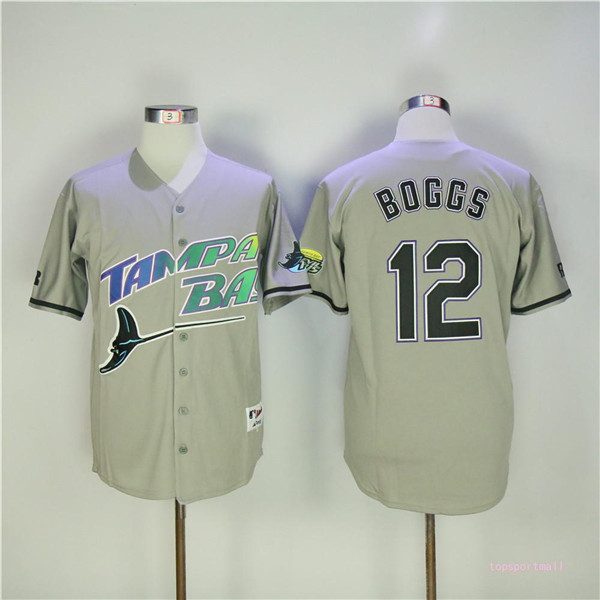 MLB Tampa Bay Rays 12 Wade Boggs Gray Throwback Baseball Jerseys