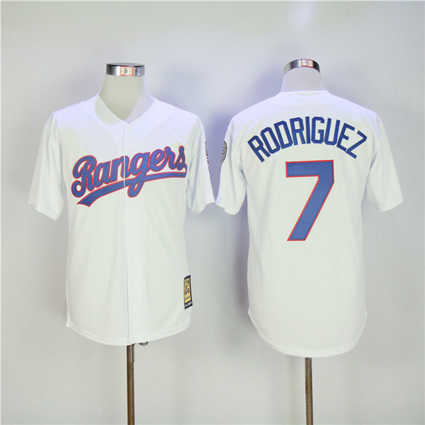 MLB Texas Rangers 7 Ivan Rodriguez White Throwback Baseball Jerseys