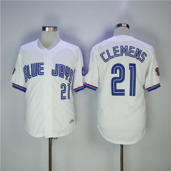 MLB Toronto Blue Jays 21 Roger Clemens White Cool Base Baseball Jersey