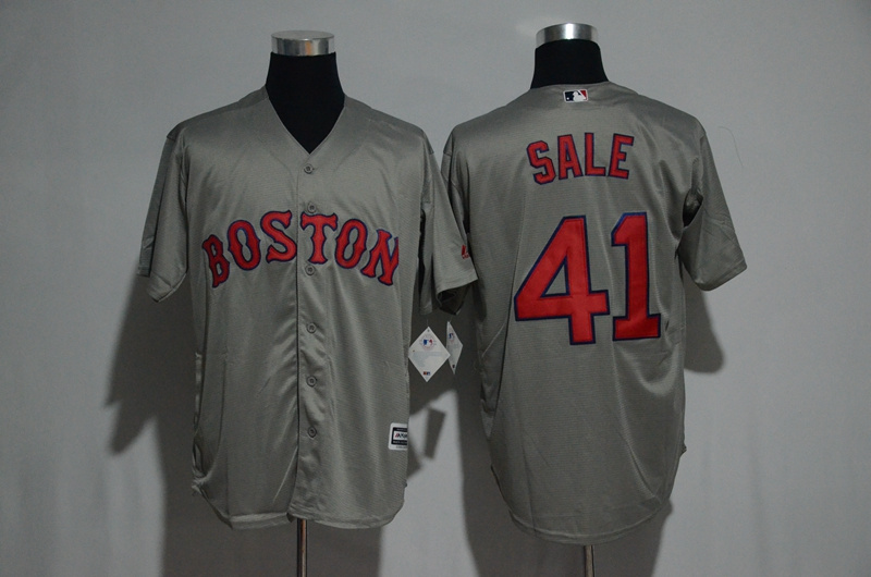 Majestic Boston Red Sox 41 Chris Sale Replica Grey Road Cool Base MLB Jersey