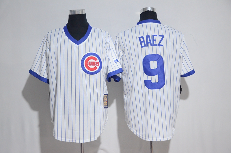 Majestic Chicago Cubs 9 Javier Baez Replica Royal White Cooperstown Cool Base MLB Jersey