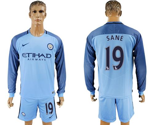 Manchester City 19 Sane Home Long Sleeves Soccer Club Jersey