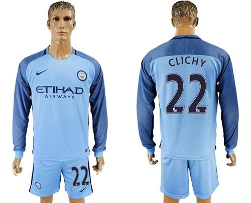 Manchester City 22 Clichy Home Long Sleeves Soccer Club Jersey