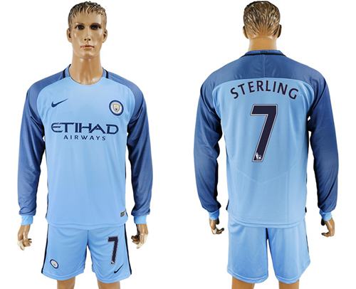 Manchester City 7 Sterling Home Long Sleeves Soccer Club Jersey