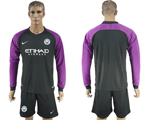 Manchester City Blank Black Goalkeeper Long Sleeves Soccer Club Jersey