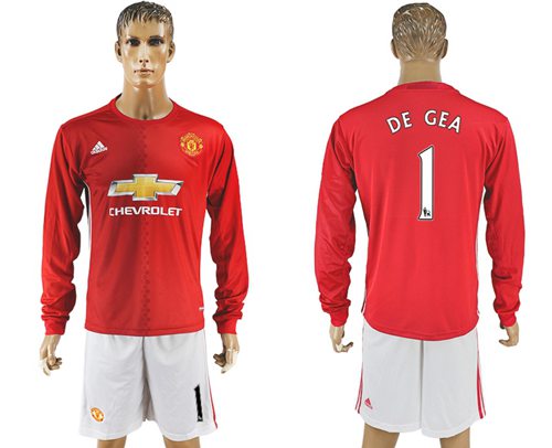 Manchester United 1 DE GEA Red Home Long Sleeves Soccer Club Jersey