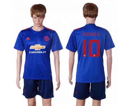 Manchester United 10 Rooney UEFA Champions Away Soccer Club Jersey