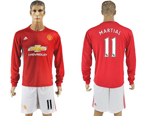 Manchester United 11 Martial Red Home Long Sleeves Soccer Club Jersey