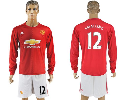 Manchester United 12 Smalling Red Home Long Sleeves Soccer Club Jersey