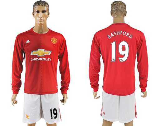 Manchester United 19 Rashford Red Home Long Sleeves Soccer Club Jersey