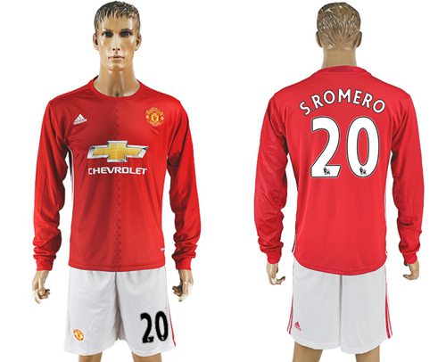 Manchester United 20 SRomero Red Home Long Sleeves Soccer Club Jersey