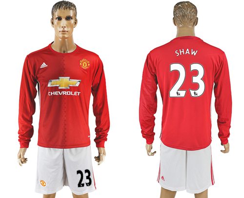 Manchester United 23 Shaw Red Home Long Sleeves Soccer Club Jersey