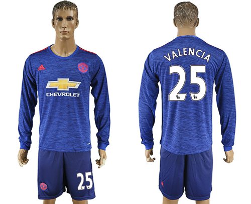 Manchester United 25 Valencia Away Long Sleeves Soccer Club Jersey