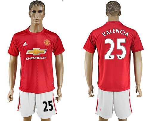 Manchester United 25 Valencia Red Home Soccer Club Jersey