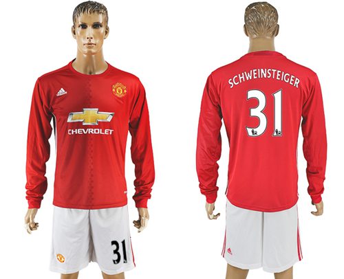 Manchester United 31 Schweinsteiger Red Home Long Sleeves Soccer Club Jersey