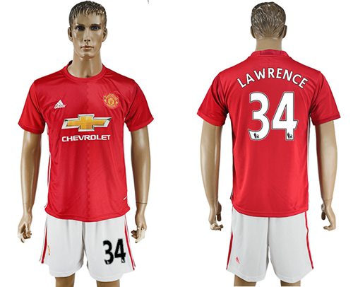 Manchester United 34 Lawrence Red Home Soccer Club Jersey