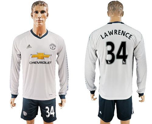 Manchester United 34 Lawrence Sec Away Long Sleeves Soccer Club Jersey